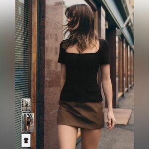 Zara Womens Collection Dark Brown Peplum Button Short Sleeve Vest Top Size S